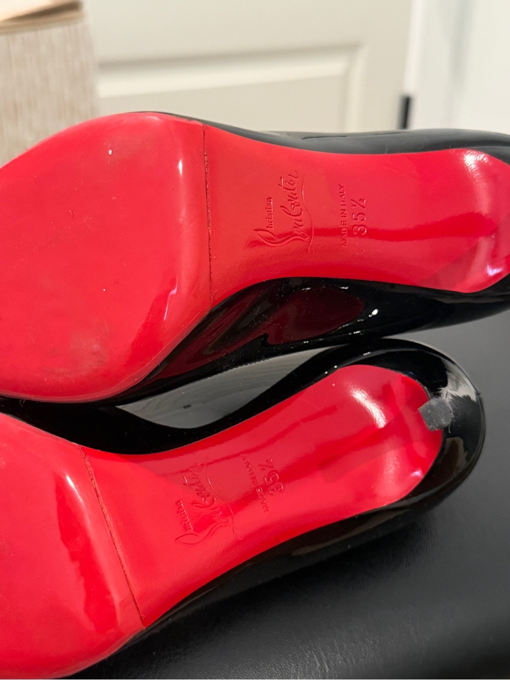 Christian Louboutin Black Patent Pumps with Red Soles